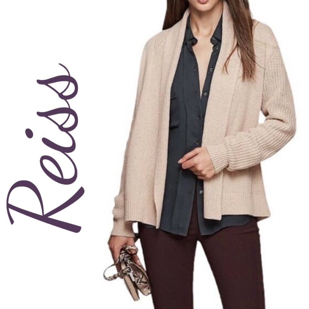 REISS MICHELLE TAN BEIGE WOOL ALPACA BLEND OPEN CARDIGAN SWEATER, SIZE SMALL‎